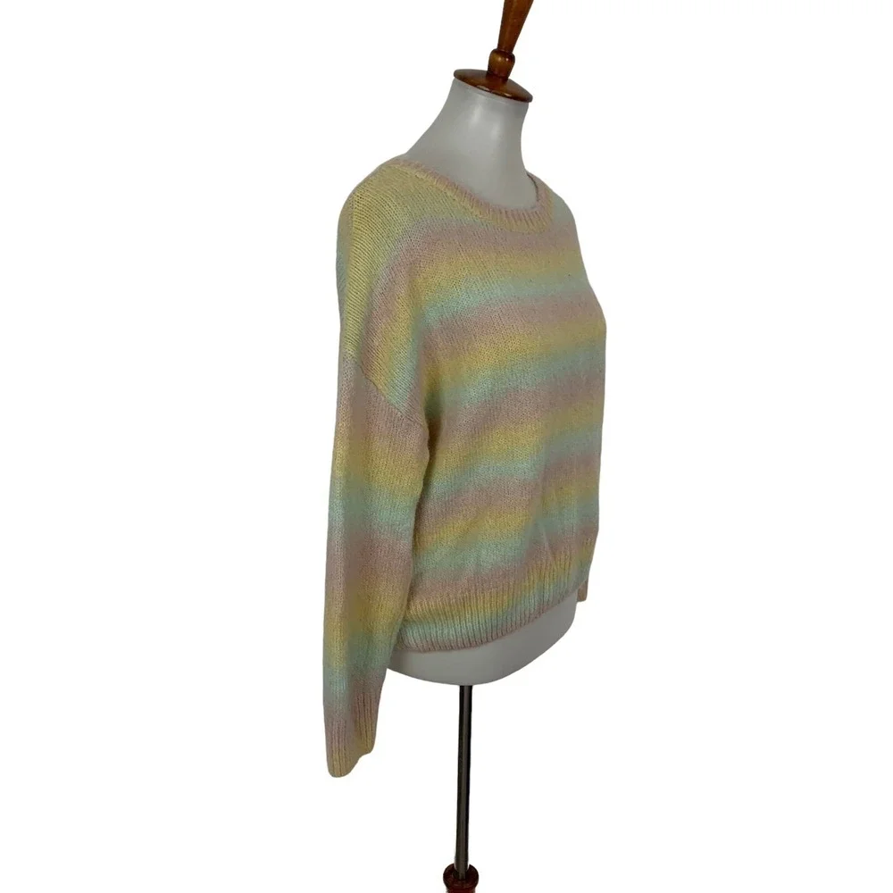 Lumiere Pastel Rainbow Striped Knit Sweater Soft Cozy‎ Pullover Medium